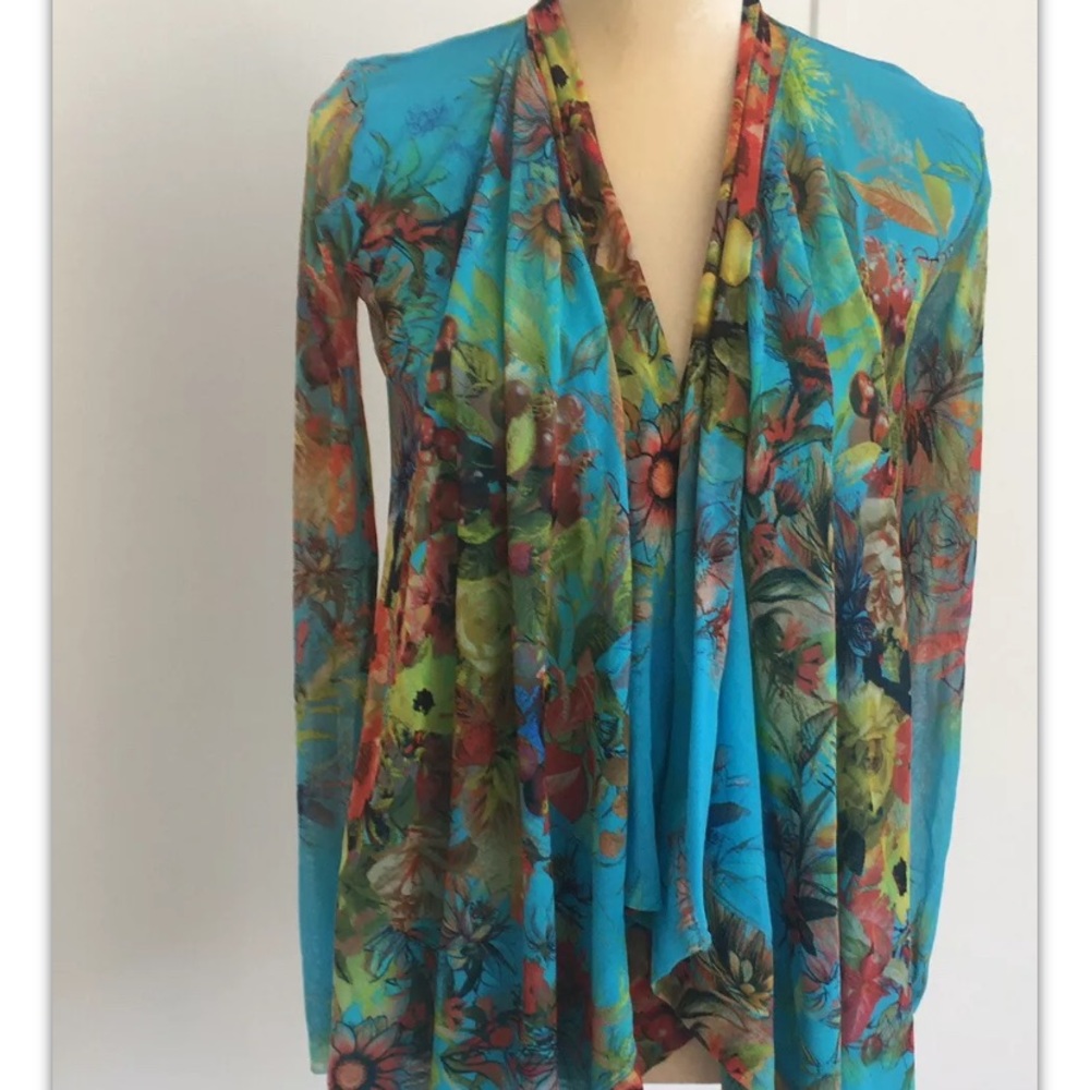 Fuzzi John Paul Gaultier Waterfall Kimono Style Jacket Jeweltone Floral Fruit S